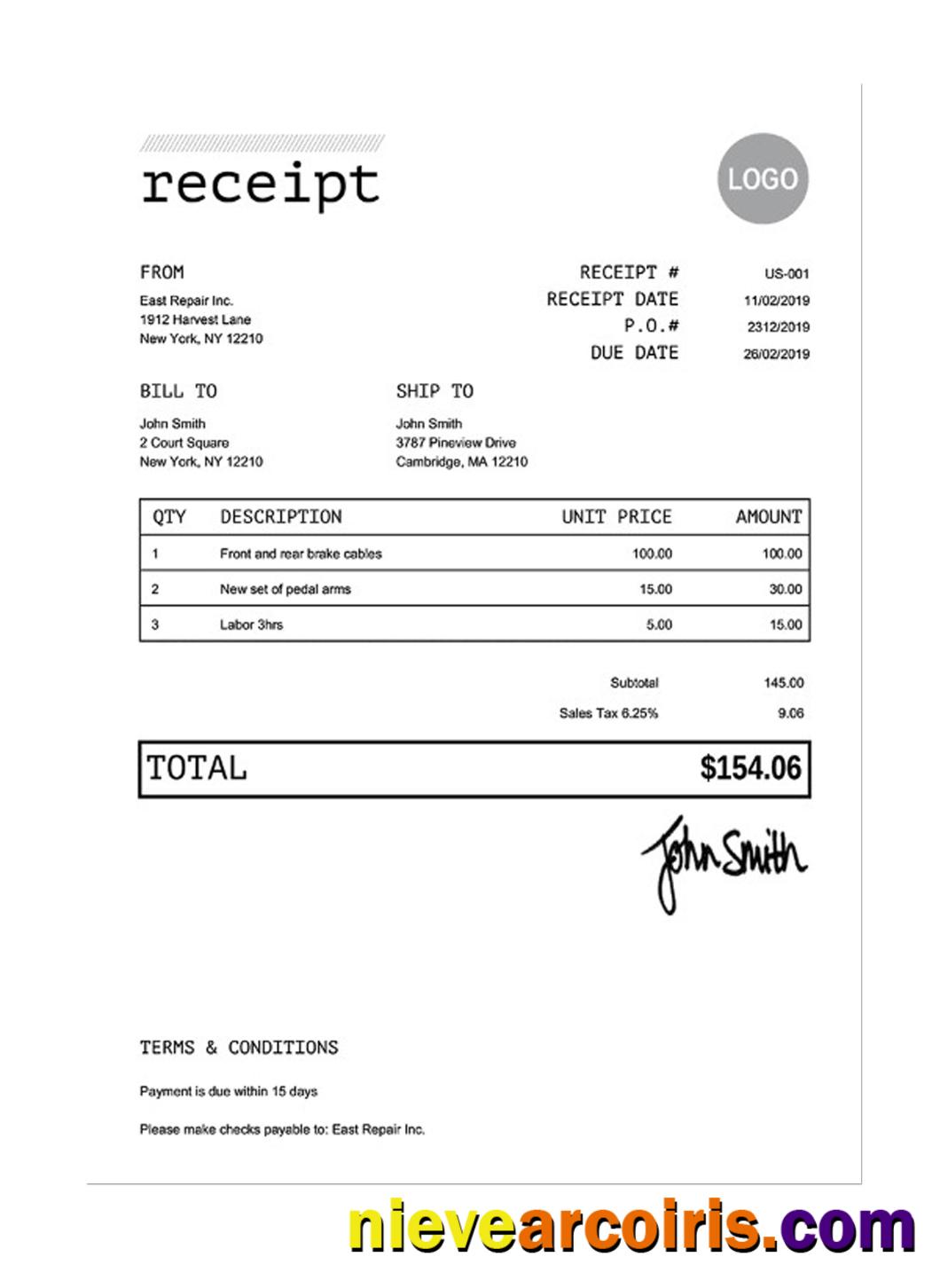 RECEIPT template